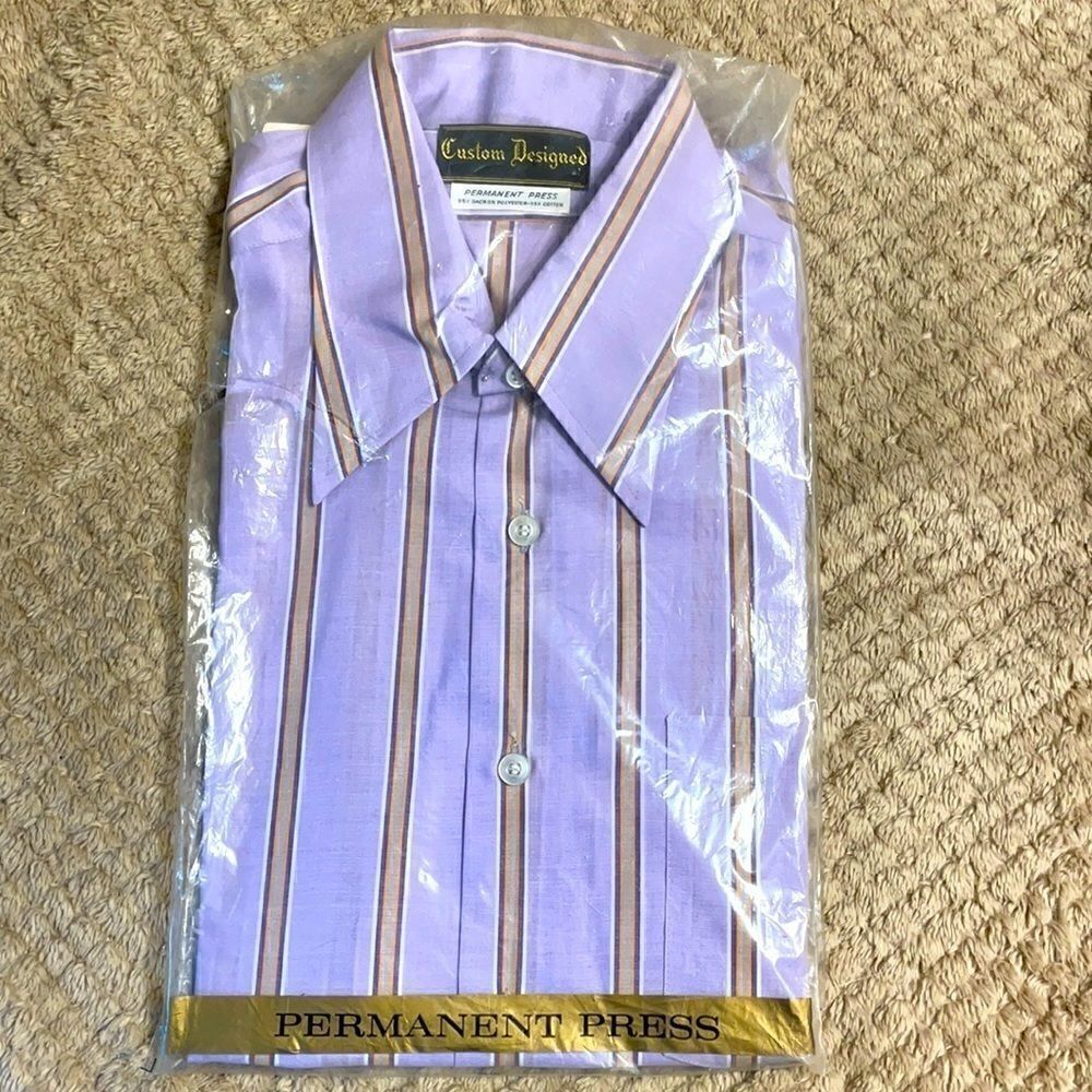 Men’s Lilac striped short sleeve shirt Vintage 15.5” collar